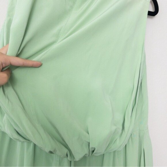 Tibi Eco Silk Cape Mini Dress 2 Mint Green Zip Sleeveless Tie Hem - Picture 15 of 16